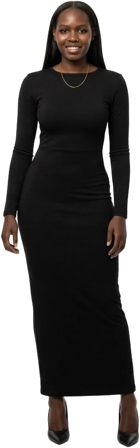 Stylist in a long black dress