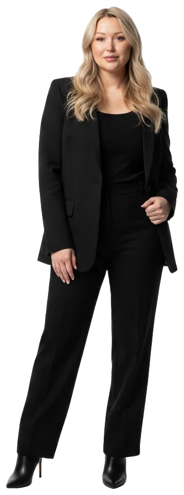 Stylist in a black blazer and trousers