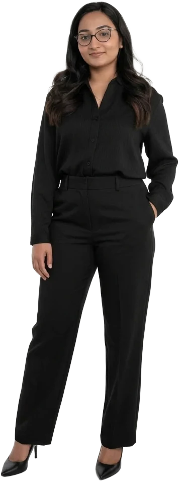 Stylist in a black shirt and trousers