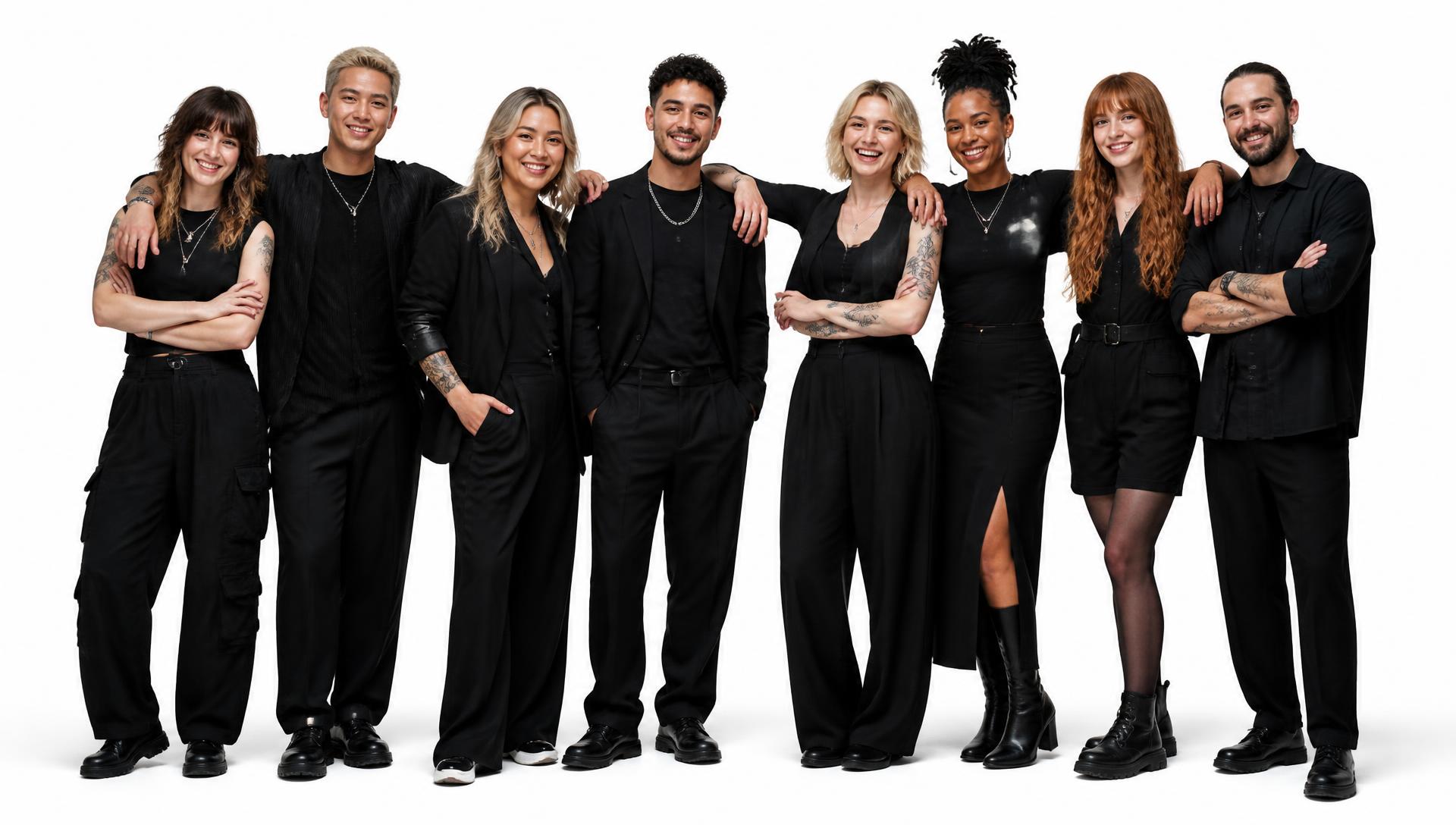 Young Hair Republic × Toni & Guy stylists standing together in all black